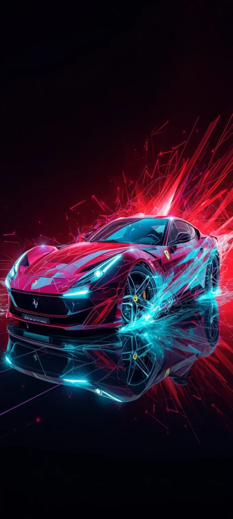 Lade ein spektakuläres Ferrari Daytona SP3 Wallpaper in 4K herunter. Futuristisches Neon-Design mit leuchtenden Effekten – perfekt für dein Smartphone.