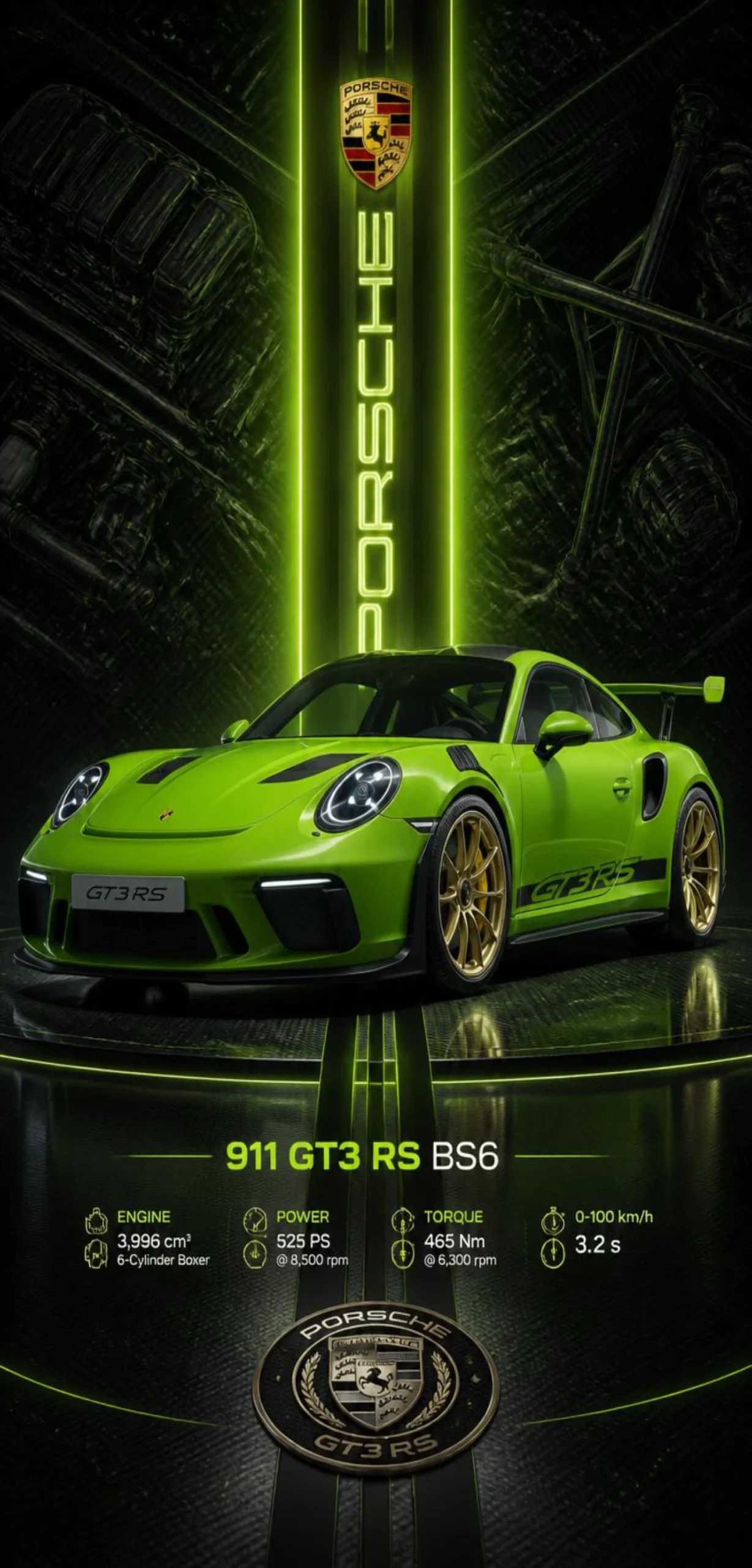 Lade dieses exklusive Porsche 911 GT3 RS Wallpaper in 4K für dein Smartphone herunter. Perfekt für Fans von Sportwagen, Porsche und hochwertigem Design.