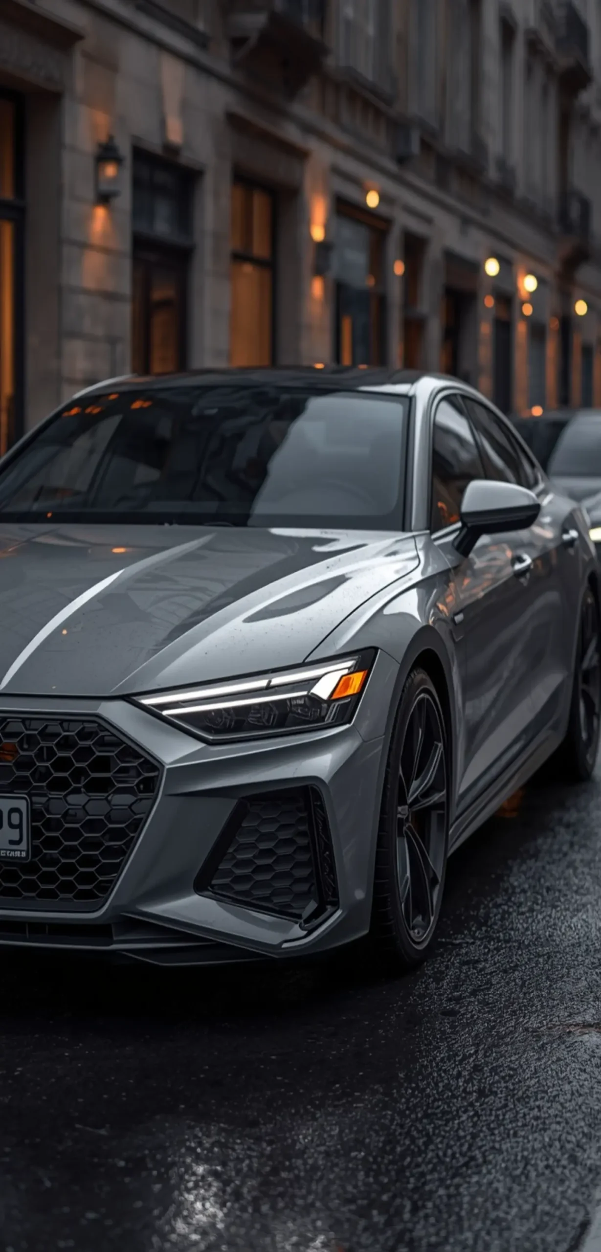 Modernes Sportlimousinen-Design mit LED-Matrix-Scheinwerfern und Sechseckgrill, 4K Wallpaper
