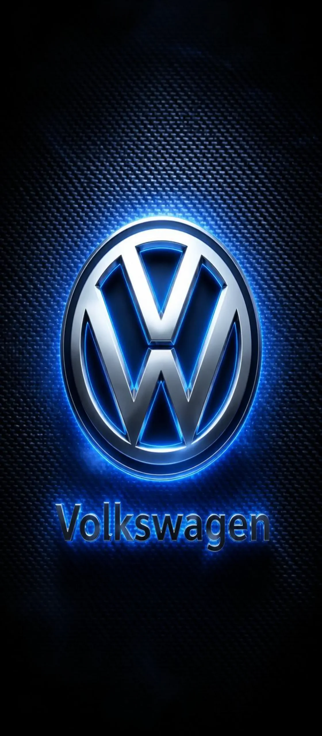 Modernes Volkswagen Logo Wallpaper mit blauem Neonlicht, Carbon-Hintergrund und hochwertigem 4K-Design für Smartphone-Displays und Sperrbildschirme. Dieses hochwertige Volkswagen Logo Wallpaper vereint minimalistisches Design, moderne Beleuchtung und eine elegante Carbon-Optik zu einem exklusiven 4K Handy-Hintergrundbild. Im Mittelpunkt des Motivs befindet sich das ikonische Volkswagen-Logo, das von einem intensiven blauen Neonlicht umgeben ist. Die metallische Oberfläche des VW-Emblems reflektiert das Licht auf realistische Weise und erzeugt einen hochwertigen Premium-Look, der perfekt zu modernen Smartphones passt.