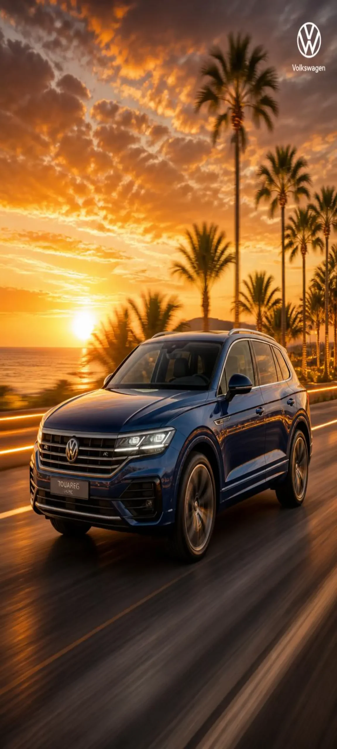 Volkswagen Touareg R-Line Wallpaper 4K – Eleganter SUV Handy Hintergrund bei Sonnenuntergang